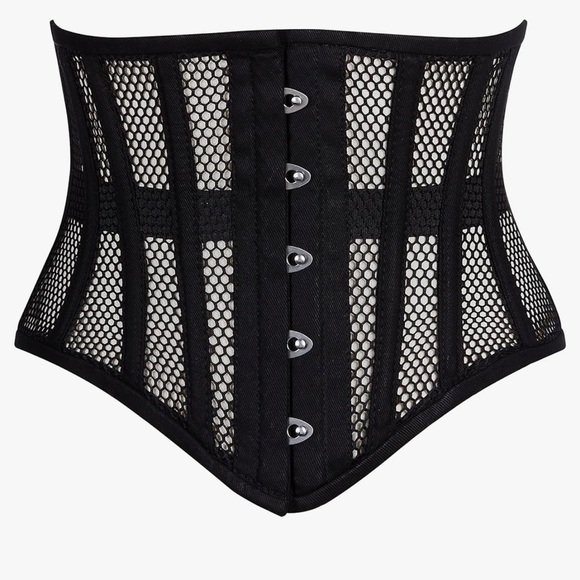 Black fishnet corset waistbelt fetish bondage club rave goth punk lingerie new